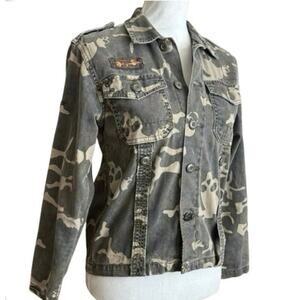 Indigo Star Y2K camouflage military skull 90's vintage denim jacket distressed S